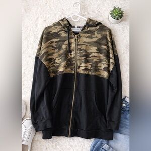 Camouflage and Black Zip-Up Hoodie